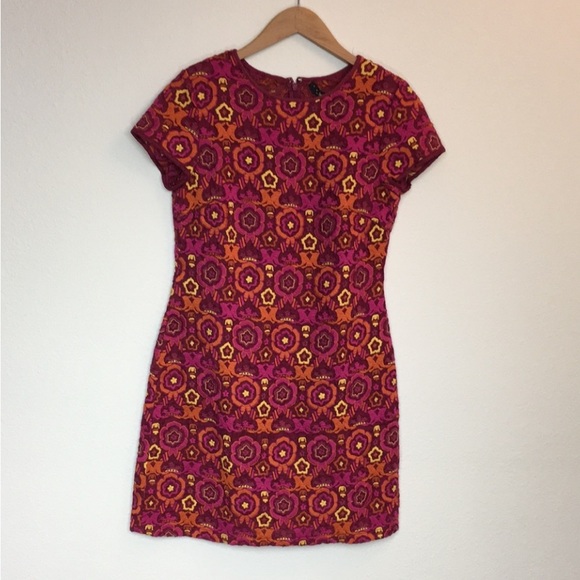 Laundry Shelli Segal Magenta Orange Boho Floral Embroidered Sheath Dress Size 4 - Picture 1 of 14
